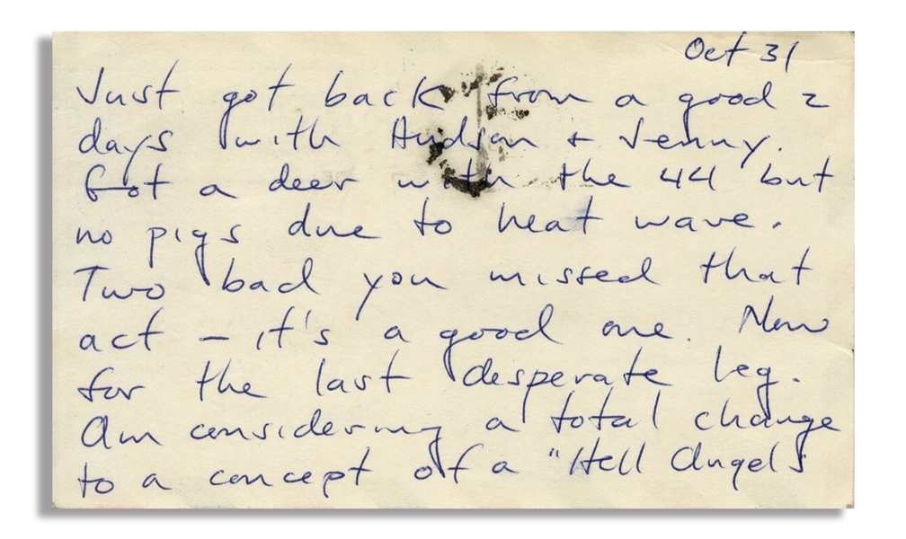 Hunter S. Thompson Autograph Letter Signed -- ''...Am considering a total change to a concept of a 'Hell Angels Notebook'...''